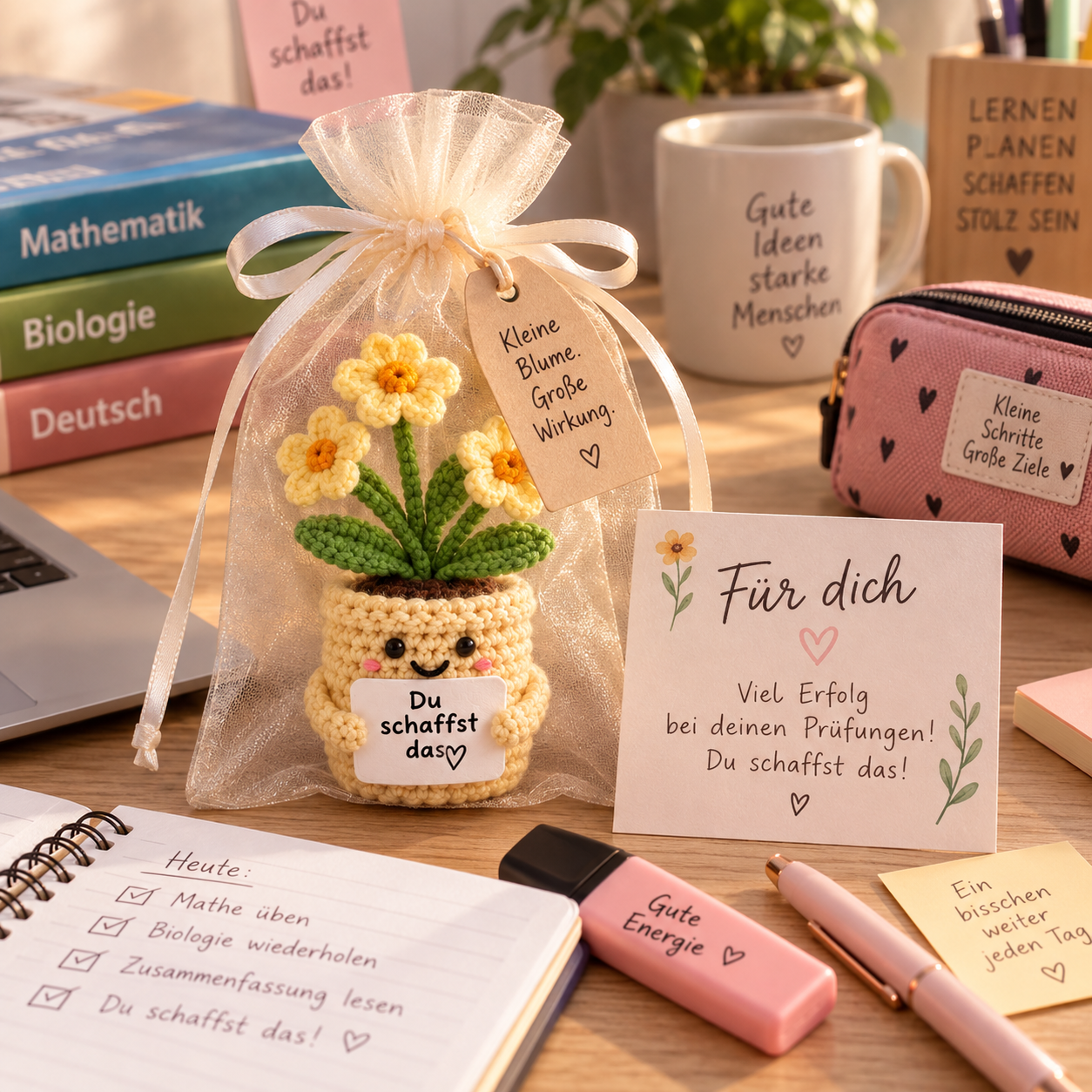 Pocket Hug Blume im Organza-Beutel als Prüfungsgeschenk