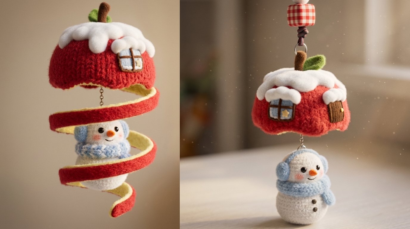 Aufgeklappte Apfelschale mit Schneemann